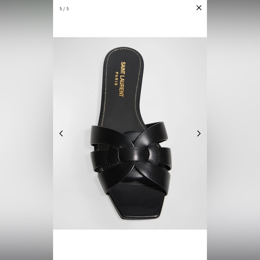 Saint Laurent Tribute Woven Leather Sandal Slide in Black